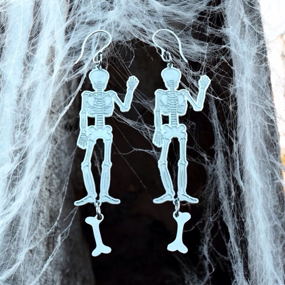 🆕 Skeleton and Bones Laser Etched Earrings Stainless Steel